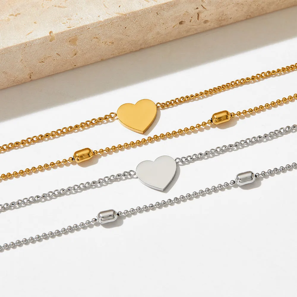 18K gold exquisite simple round beads with love double-layer design bracelet