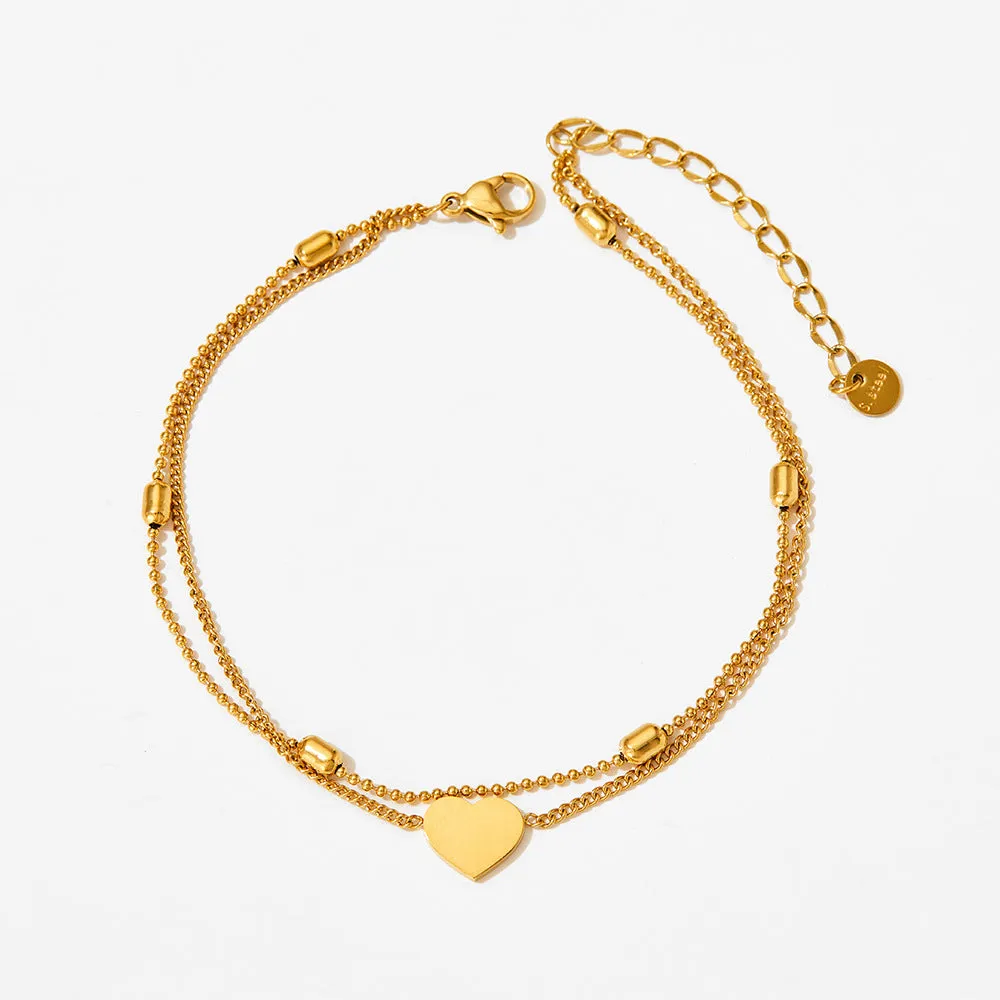 18K gold exquisite simple round beads with love double-layer design bracelet