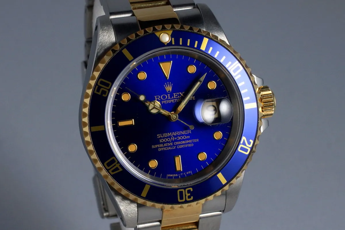 1991 Rolex Two Tone Blue Submariner 16613 UNPOLISHED
