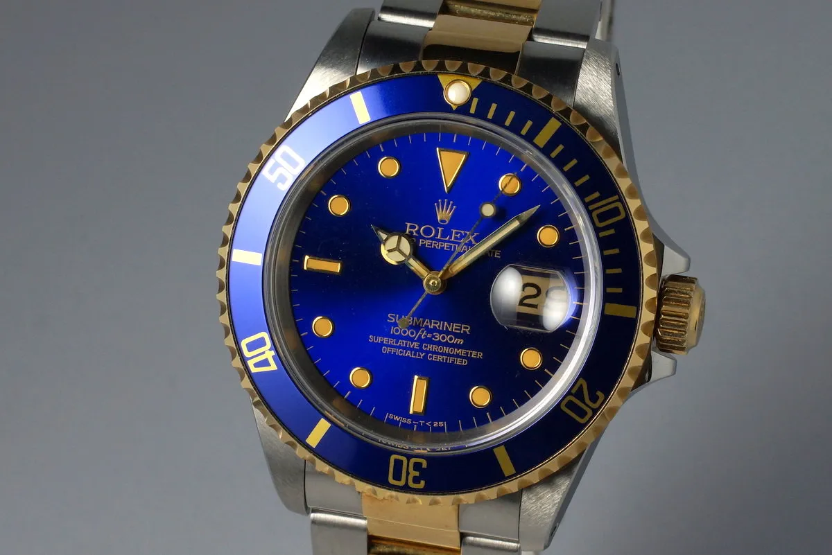 1991 Rolex Two Tone Blue Submariner 16613 UNPOLISHED