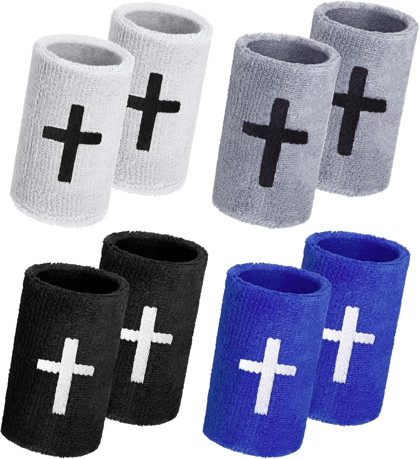 4 Sets Cross Sports Wristbands Christian Faith Inspirational Wristbands Absorbent Sweat Band Polyester Cotton Wrist Bands for Football Basketball Baseball Running Gym