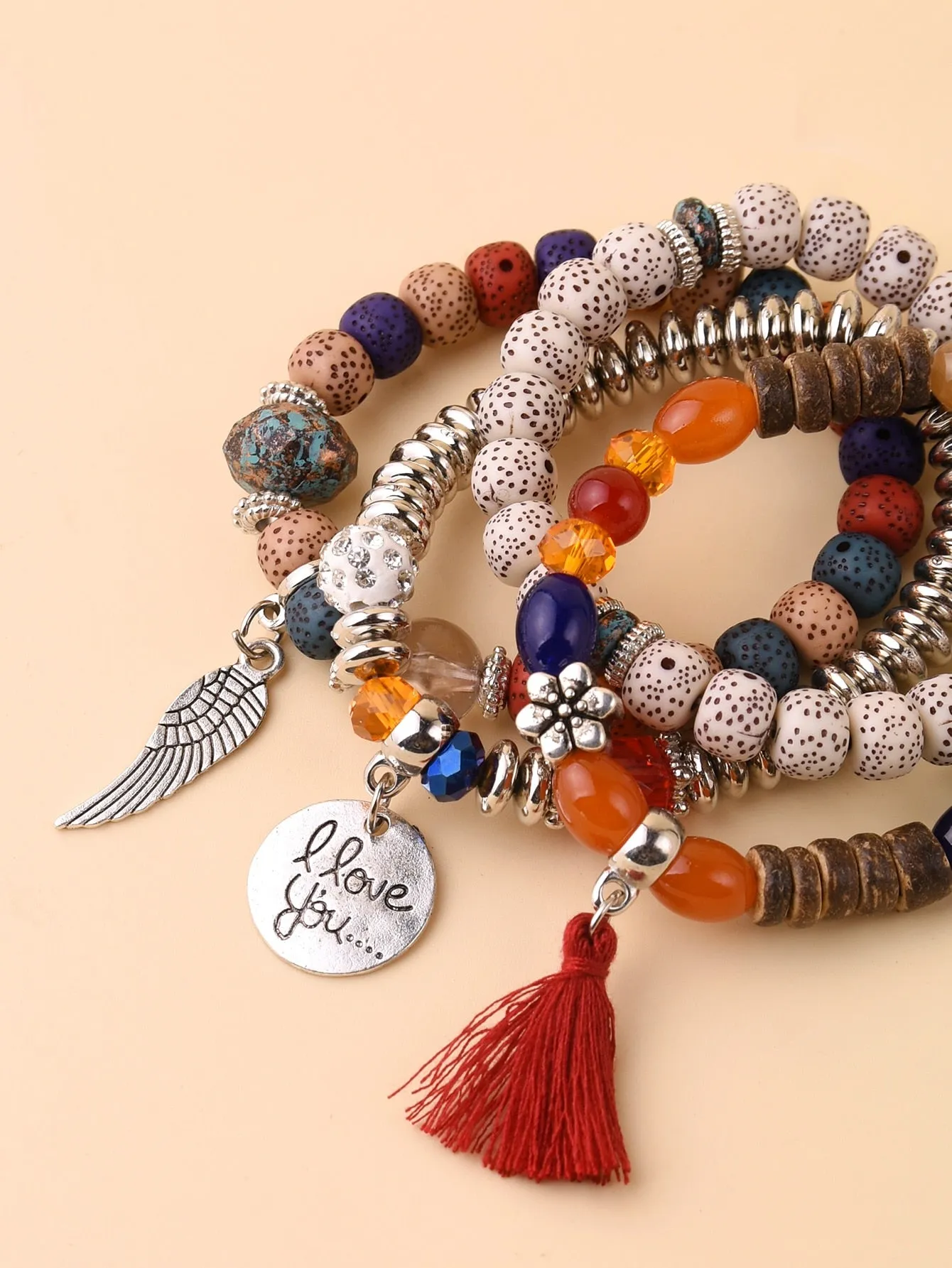 4pcs Tassel Charm Colorful Mixture Beaded Bracelet Women Bracelet Stackable