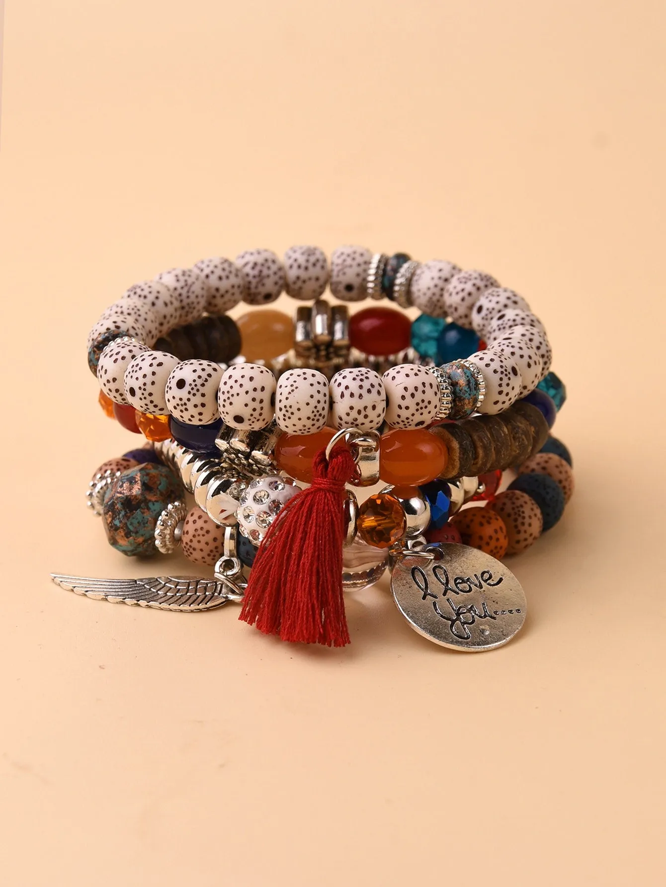 4pcs Tassel Charm Colorful Mixture Beaded Bracelet Women Bracelet Stackable