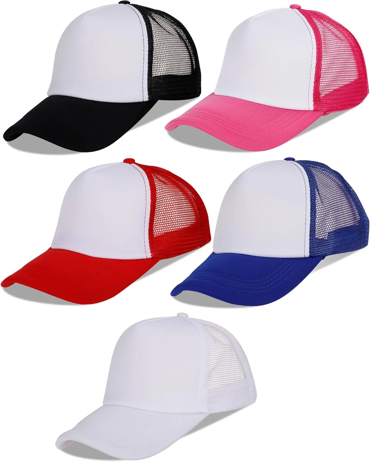 5 Pcs Sublimation Blank Trucker Hats Bulk Mesh Baseball Cap Polyester Mesh Trucker Hat Adjustable Buckle for Men Women