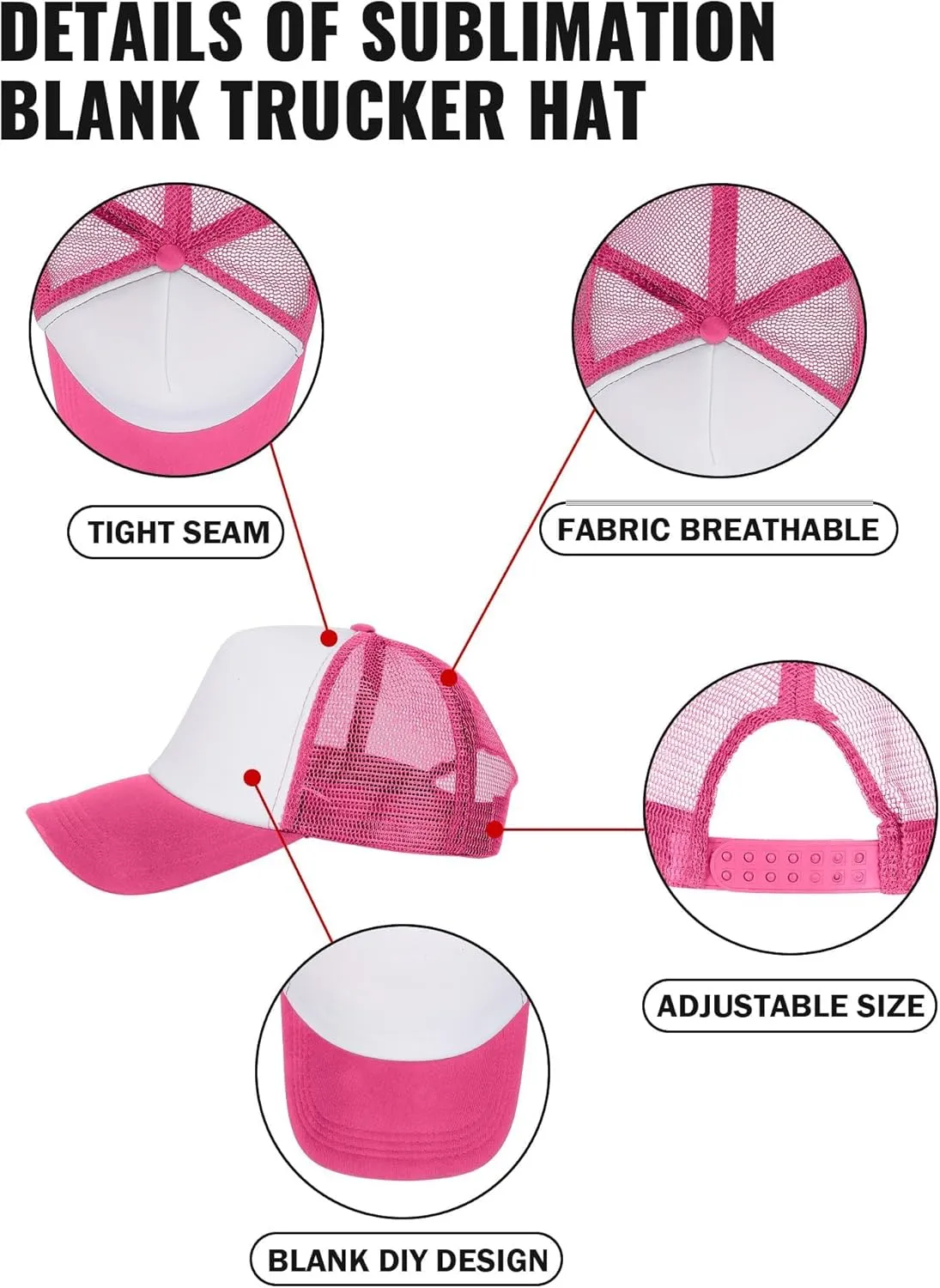 5 Pcs Sublimation Blank Trucker Hats Bulk Mesh Baseball Cap Polyester Mesh Trucker Hat Adjustable Buckle for Men Women