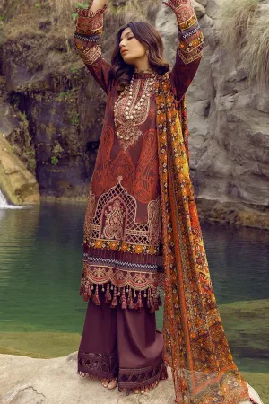 Adan's Libas Wadi-e-Soan Lawn Collection Garnet Dazzle Brown -10