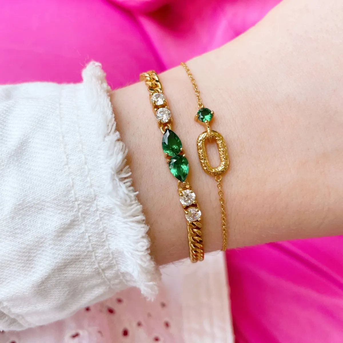 Alma Vintage Oval Bracelet Emerald CZ and Gold