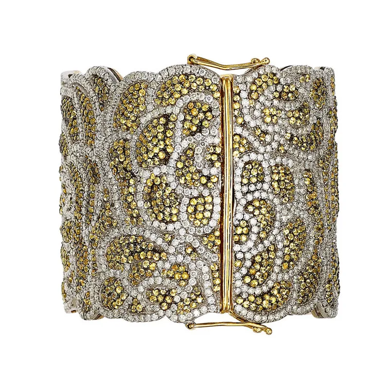 Artisan Yellow Sapphire Diamond Two-Tone Gold Rose Bracelet