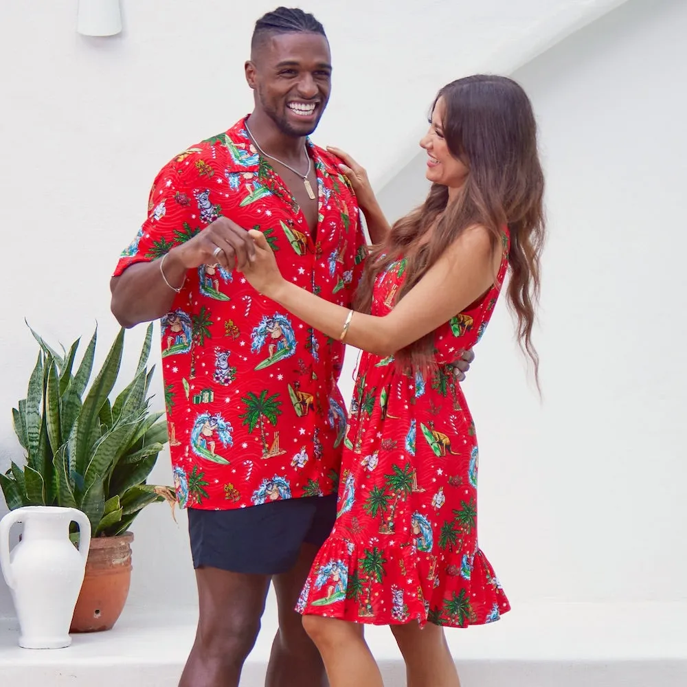 Aussie Christmas Red - Mens Shirt & Womens Dress - Couples Set