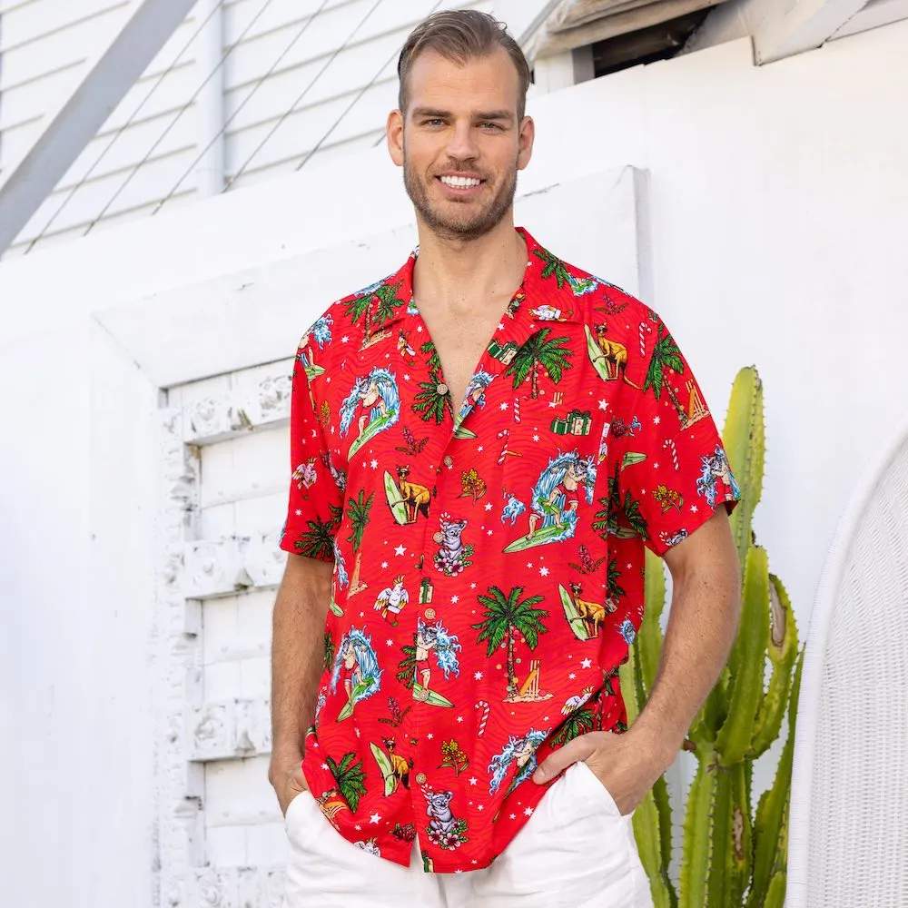 Aussie Christmas Red - Mens Shirt & Womens Dress - Couples Set
