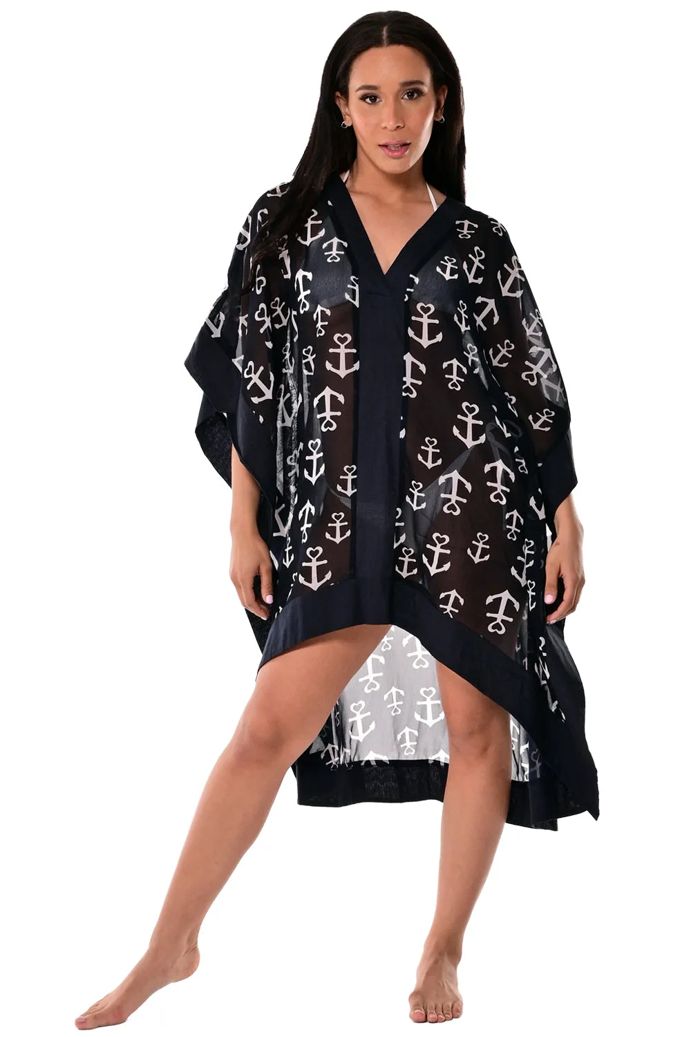 Azucar Ladies Sheer Tunic Beach Cover-Up w/Anchors in (2) Colors - LPT1747