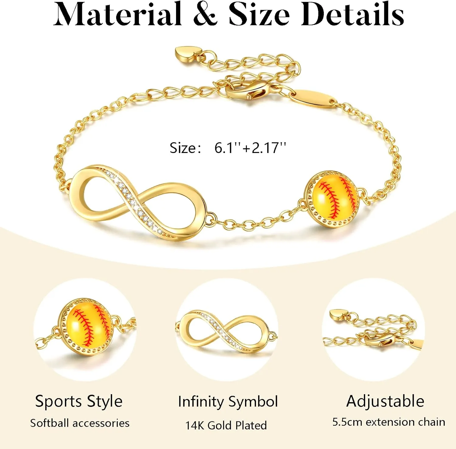 Baseball/Softball/Football/Soccer/Basketball/Tennis/Volleyball Infinity Bracelets for Girls Women,14K Gold Plated Sport Accessories Birthday Christmas Jewelry Gifts for Women Mom Girls