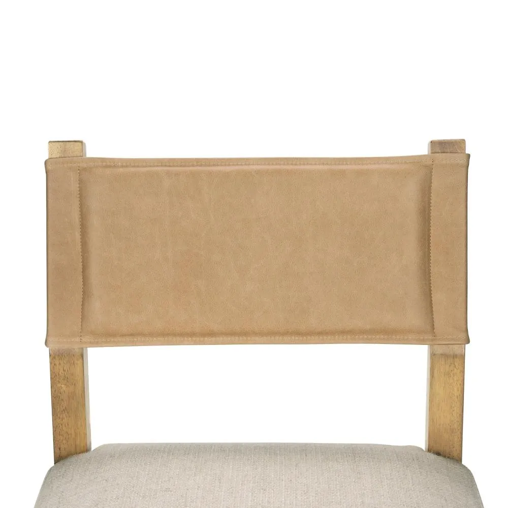 Beige Leather Back Counter Height Bar Stool with Performance Fabric Seat Cushion