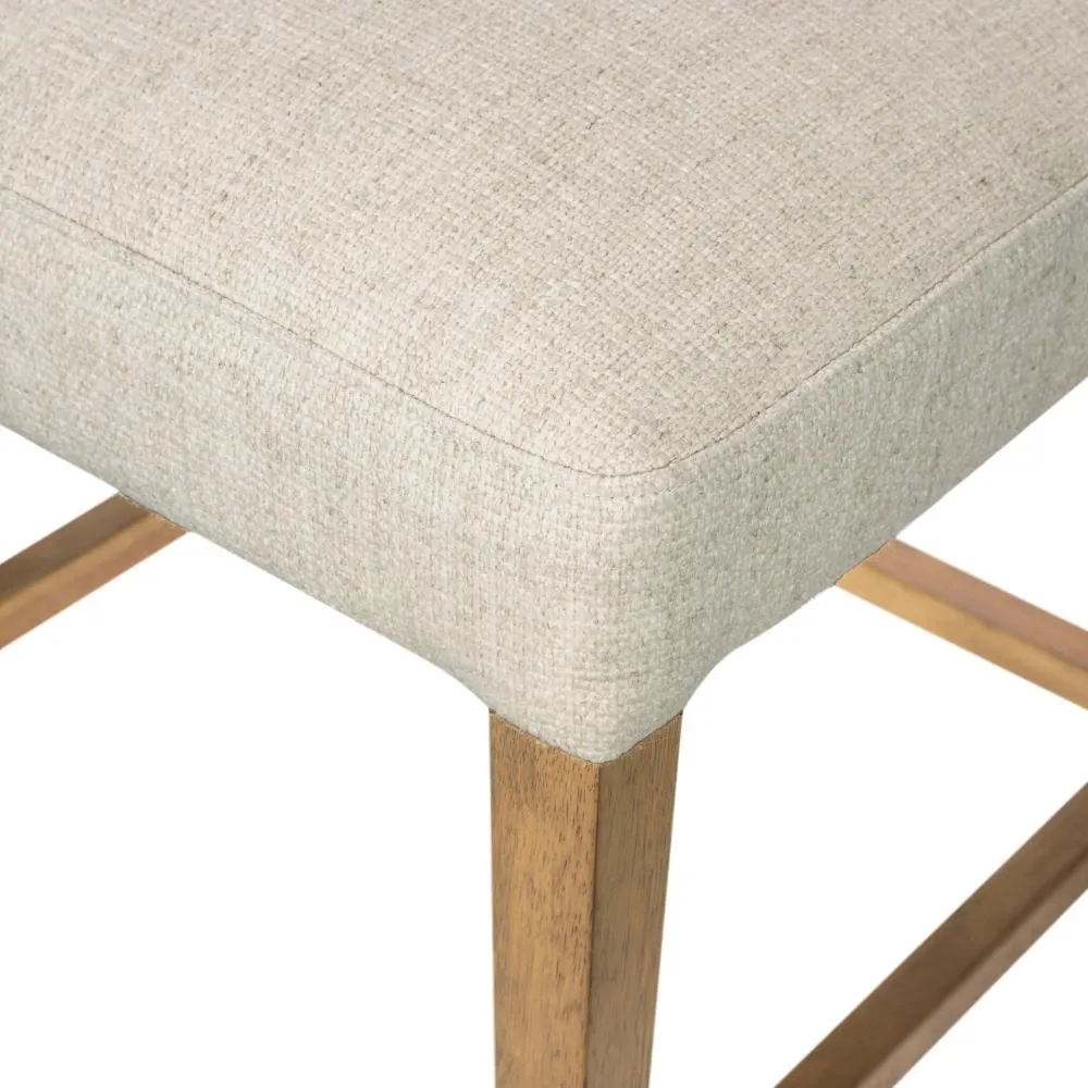 Beige Leather Back Counter Height Bar Stool with Performance Fabric Seat Cushion
