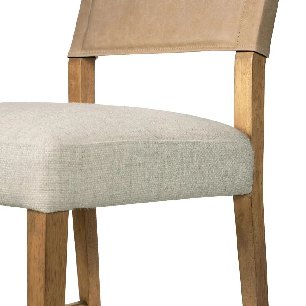 Beige Leather Back Counter Height Bar Stool with Performance Fabric Seat Cushion