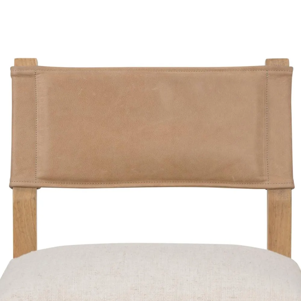 Beige Leather Back Dining Chair with Performance Fabric Seat Cushion