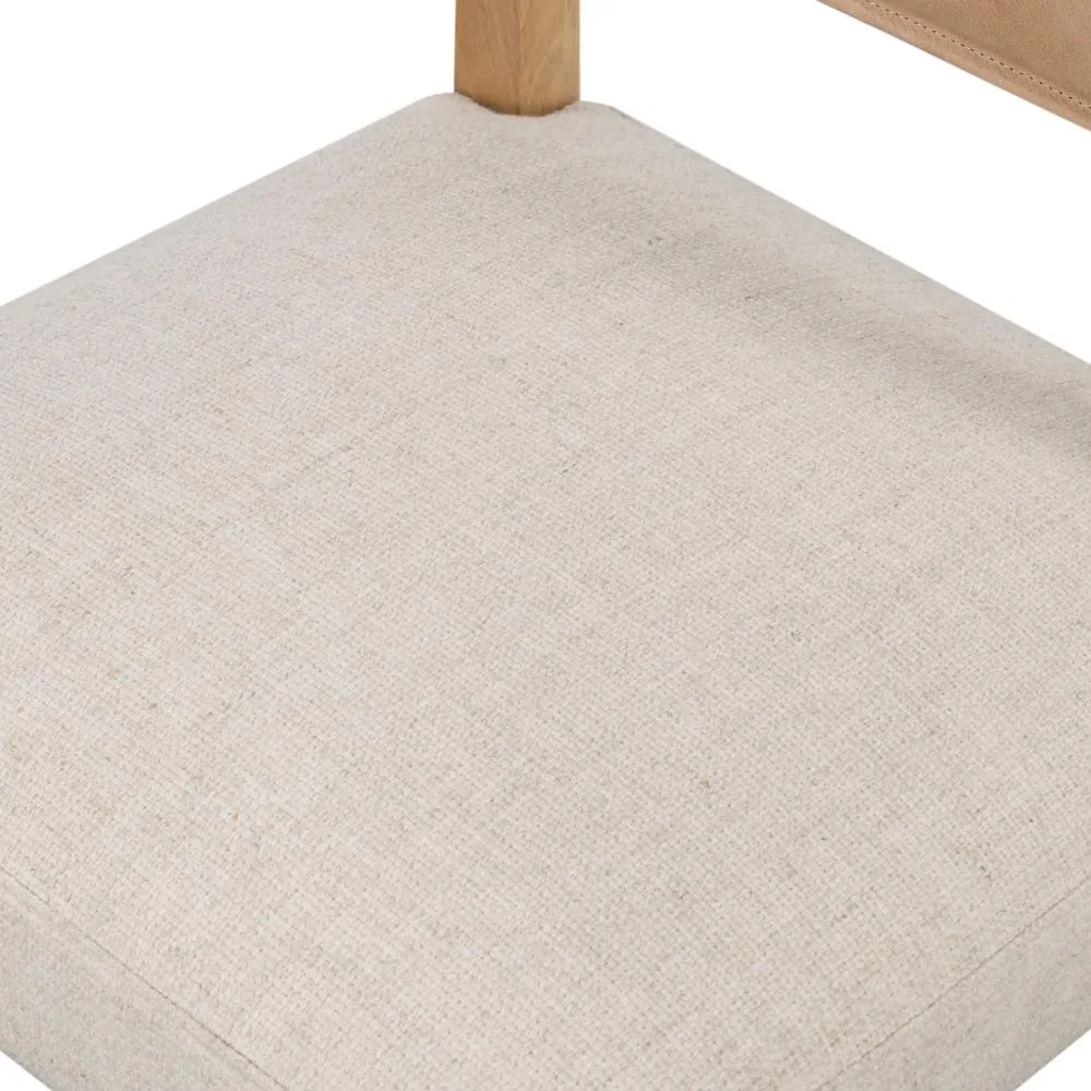 Beige Leather Back Dining Chair with Performance Fabric Seat Cushion