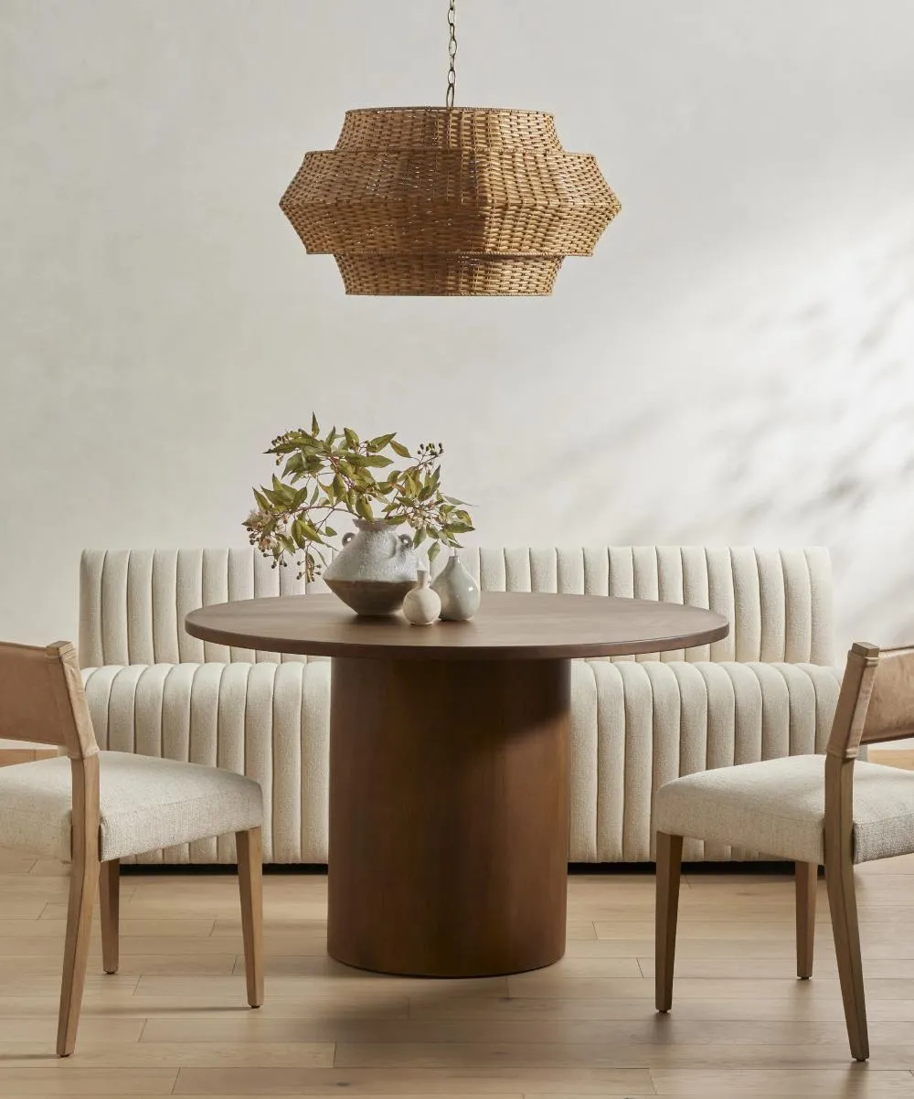 Beige Leather Back Dining Chair with Performance Fabric Seat Cushion
