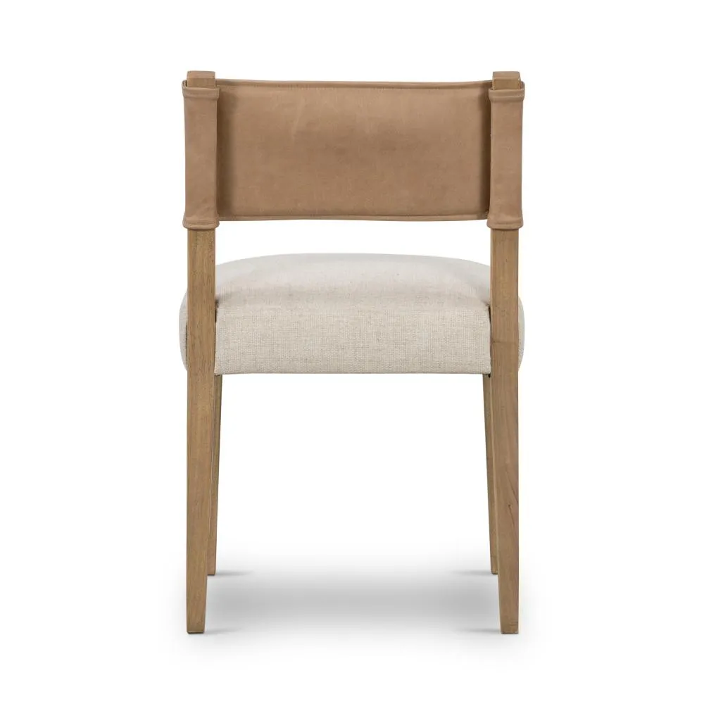Beige Leather Back Dining Chair with Performance Fabric Seat Cushion