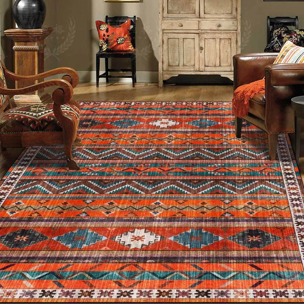 Boho Dark Orange Striped Rug