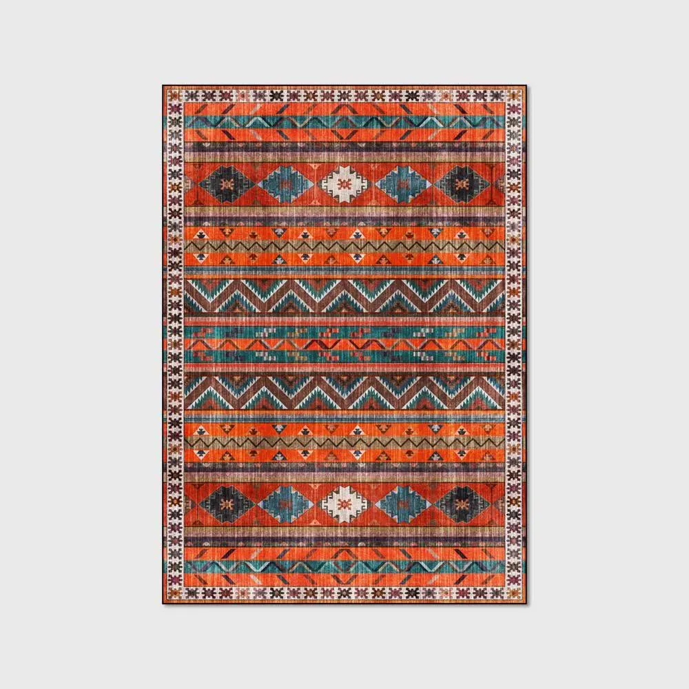 Boho Dark Orange Striped Rug