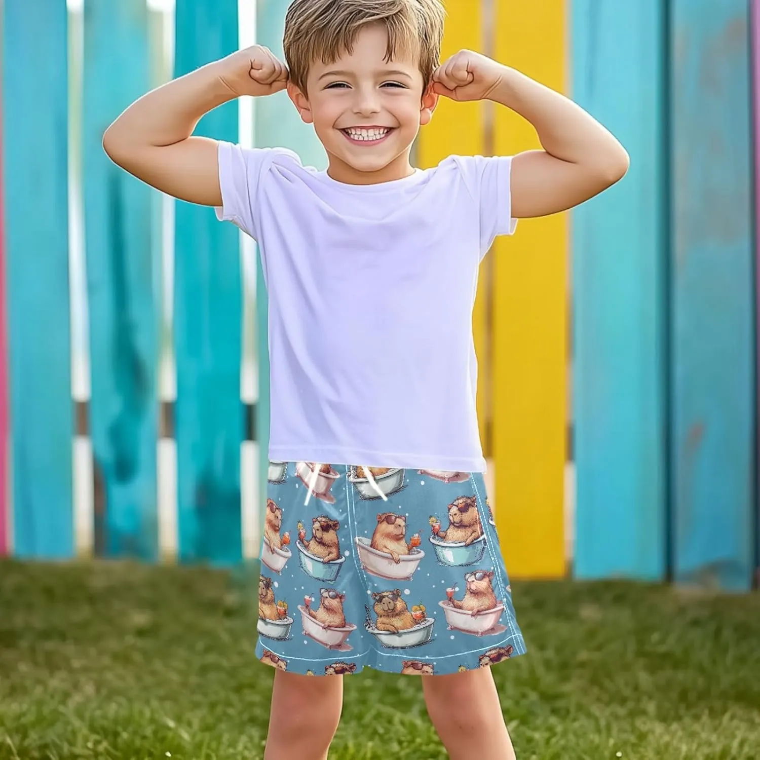 Boy Swim Trunks Quick Dry Swimsuit Bathing Suits Beach Board Shorts with Mesh Lining 8-16Years