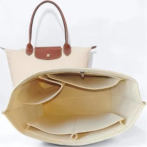 Chispee Felt Purse Organizer Insert Luxury Handbag Organizers for Longchamp Organizer Insert Divider Pocket & Zipper Inner Bag Liner fit Large, Beige