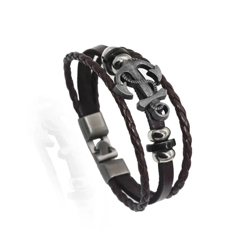 Classic Fashion Design Titanium Steel Cross Genuine Leather Bracelet for Men's Stainless Steel Magnet Buckle Charm Bracelet Gift
