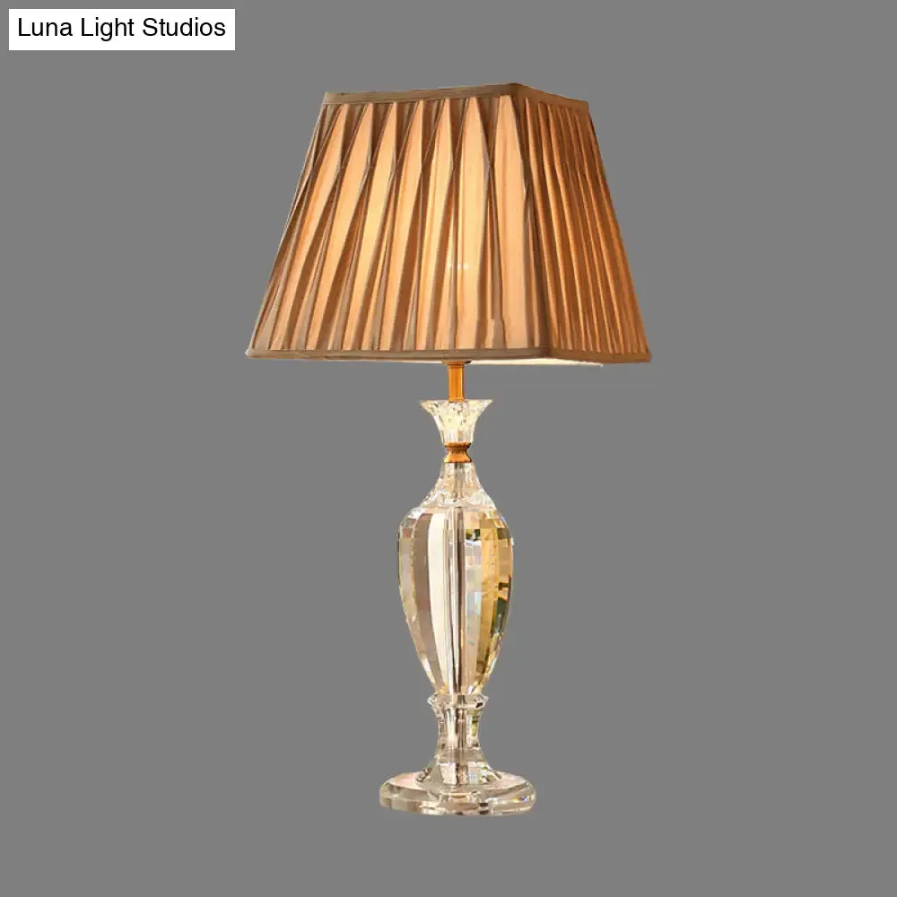 Clear Crystal Vase Shape Desk Light - Contemporary 1 Bulb Night Table Lamp in Beige