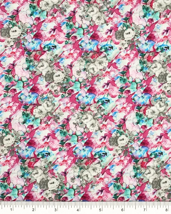 Colorful Blue Pink Floral Fabric | Multicolor Cotton Shirting 58W