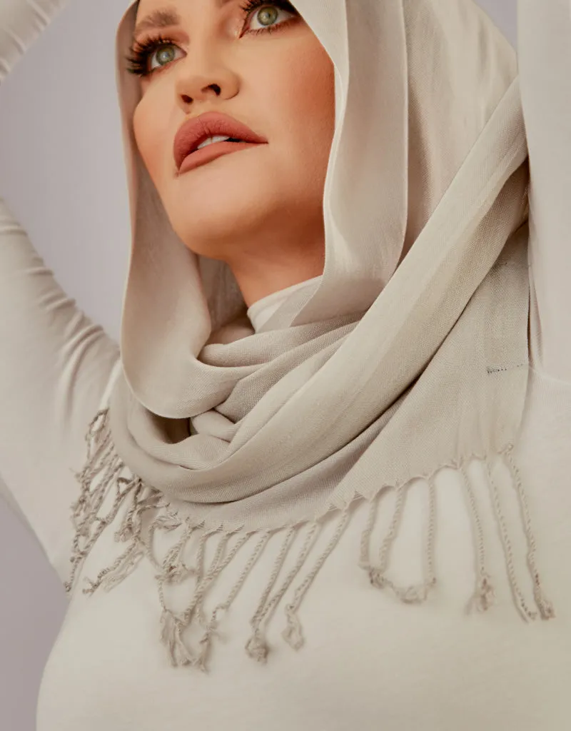 Cotton Tassel Twisted Shawl - Shades of Grey