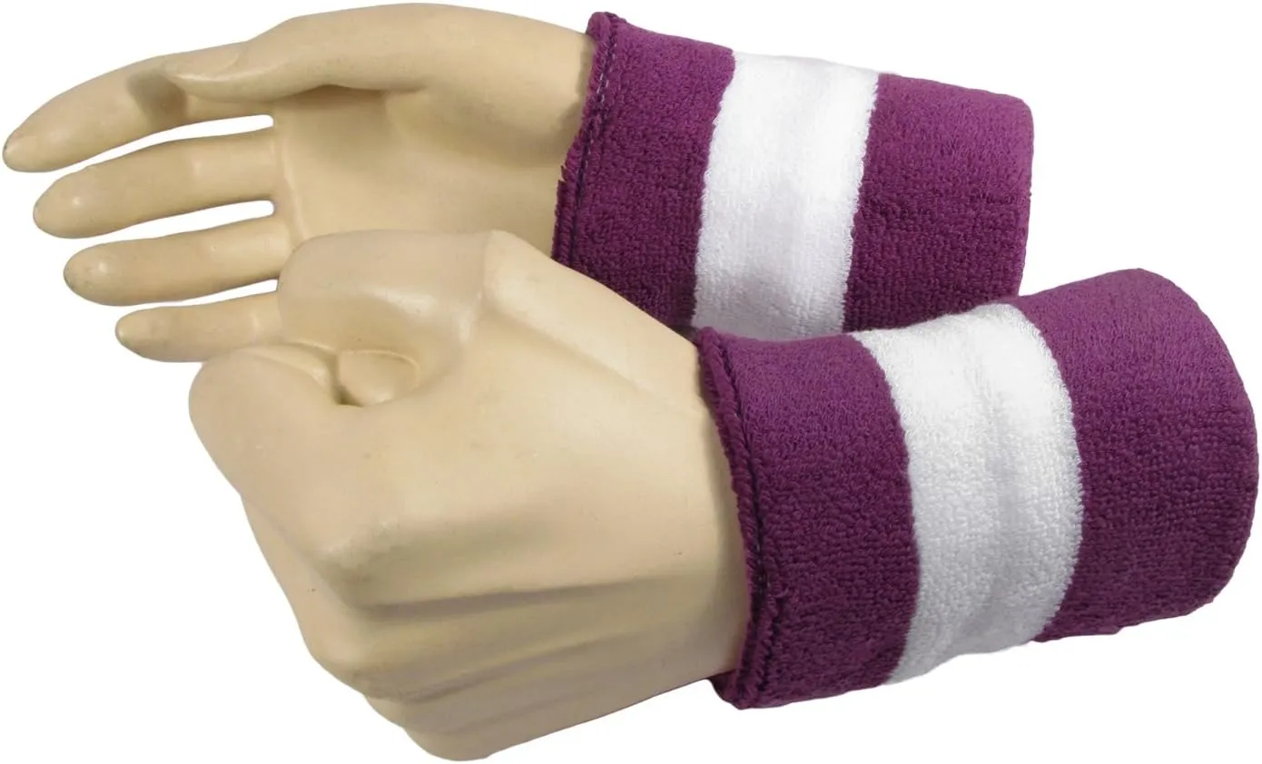 COUVER Terry Cloth 2 Colors Stripes Terry Striped Wristbands Wrist Sweatband for Any Sports, 1 Pair