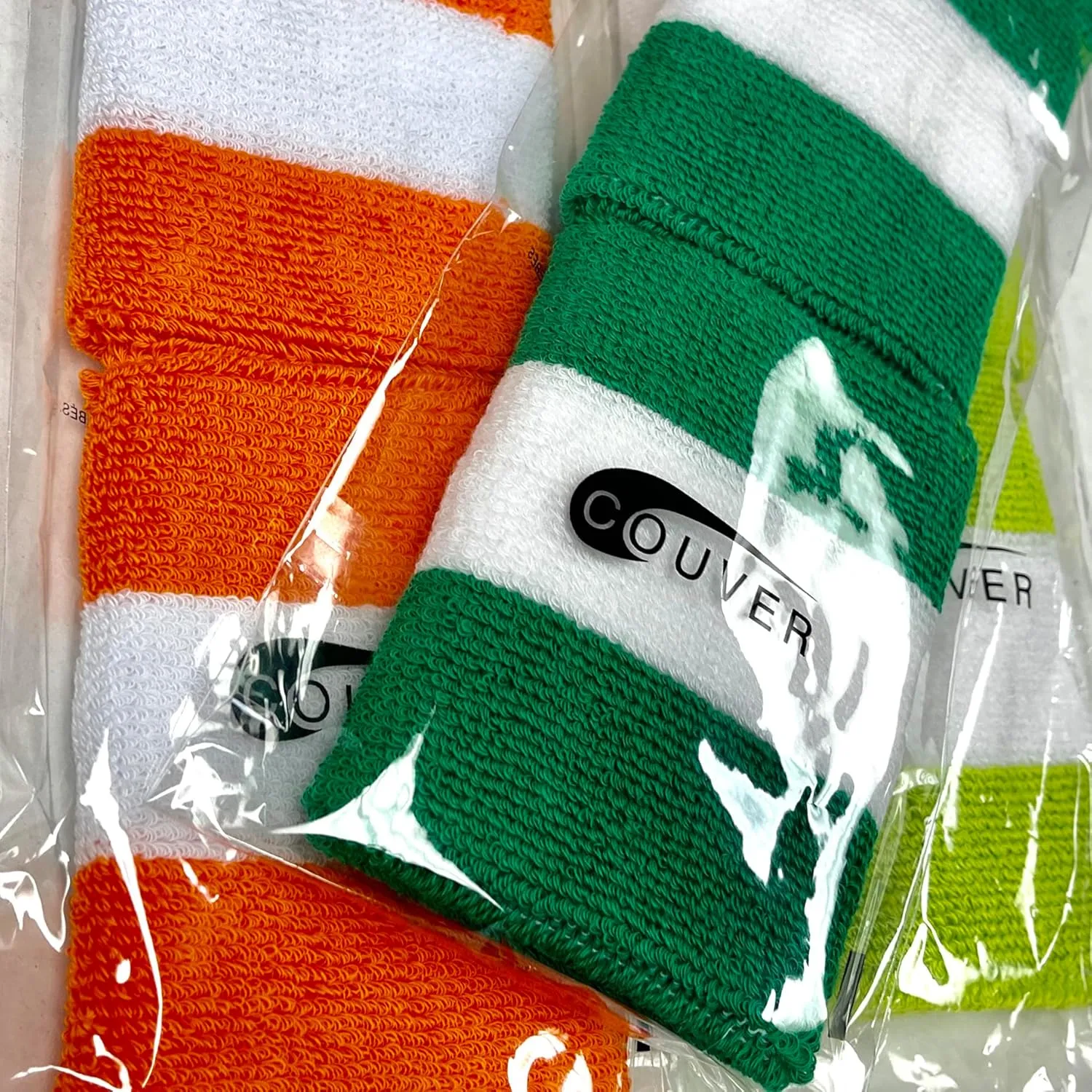 COUVER Terry Cloth 2 Colors Stripes Terry Striped Wristbands Wrist Sweatband for Any Sports, 1 Pair