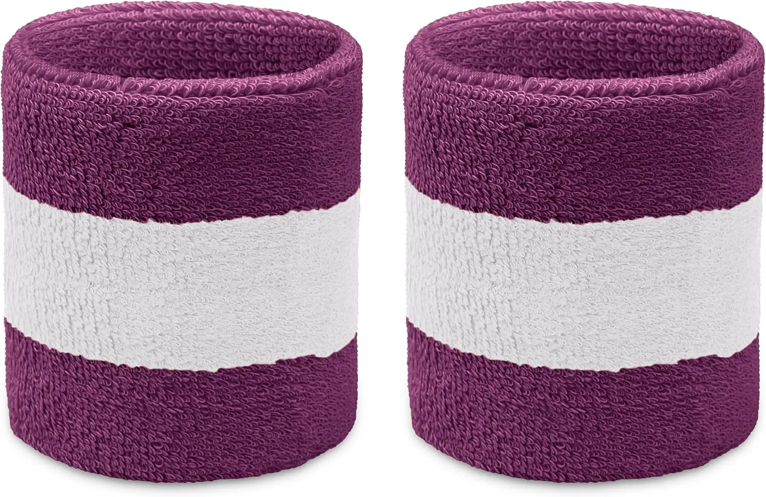 COUVER Terry Cloth 2 Colors Stripes Terry Striped Wristbands Wrist Sweatband for Any Sports, 1 Pair