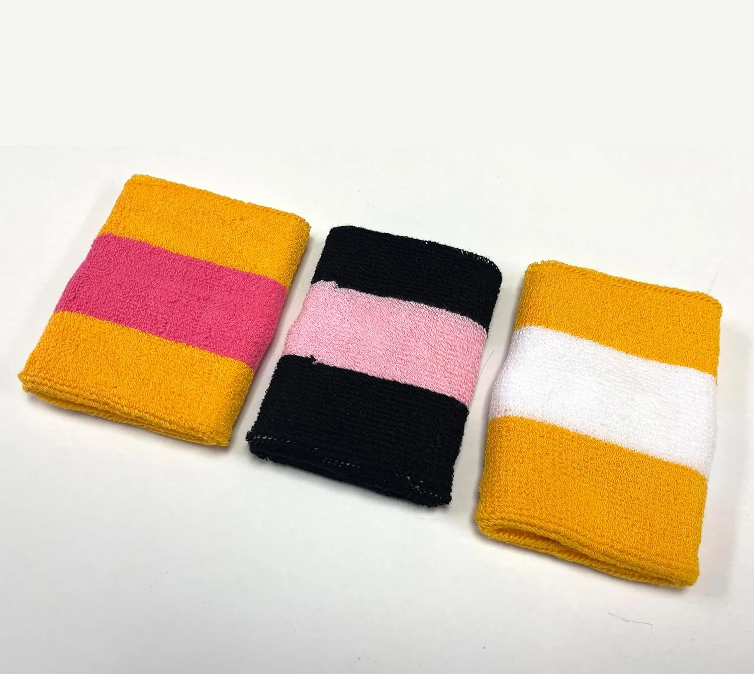 COUVER Terry Cloth 2 Colors Stripes Terry Striped Wristbands Wrist Sweatband for Any Sports, 1 Pair