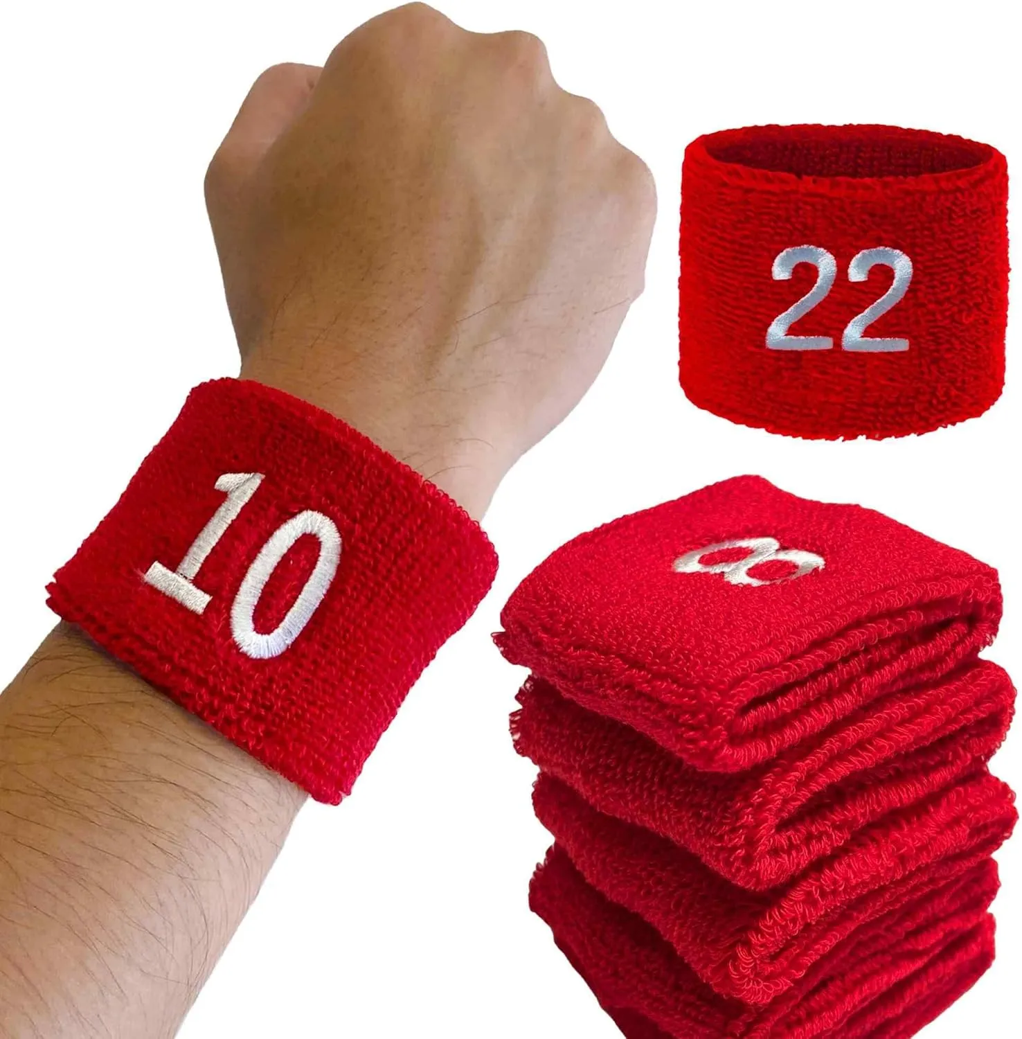 Couver Unisex Red Sports/Athletic with Number Embroidery Sweat Wristband, One Size, 1 Piece
