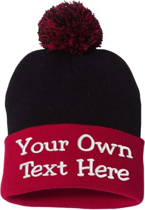Custom Embroidered Beanie Men Women Unisex Cuffed Knit Pom Skull Cap Hat