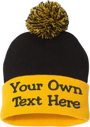 Custom Embroidered Beanie Men Women Unisex Cuffed Knit Pom Skull Cap Hat