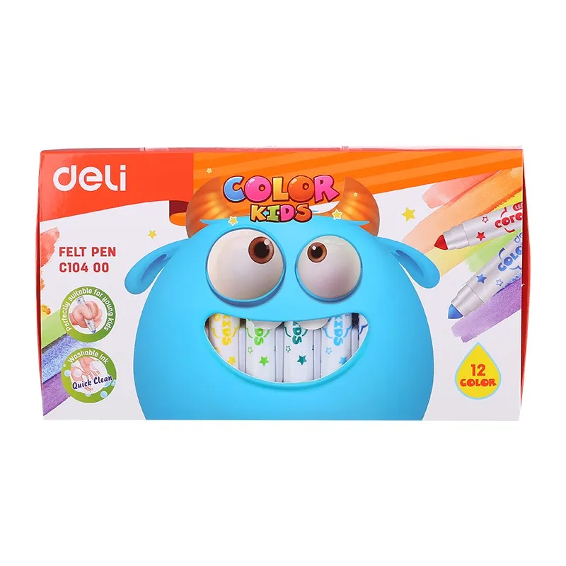 Deli Color Kids Felt Pen Washable 1.0-5.0mm 12C