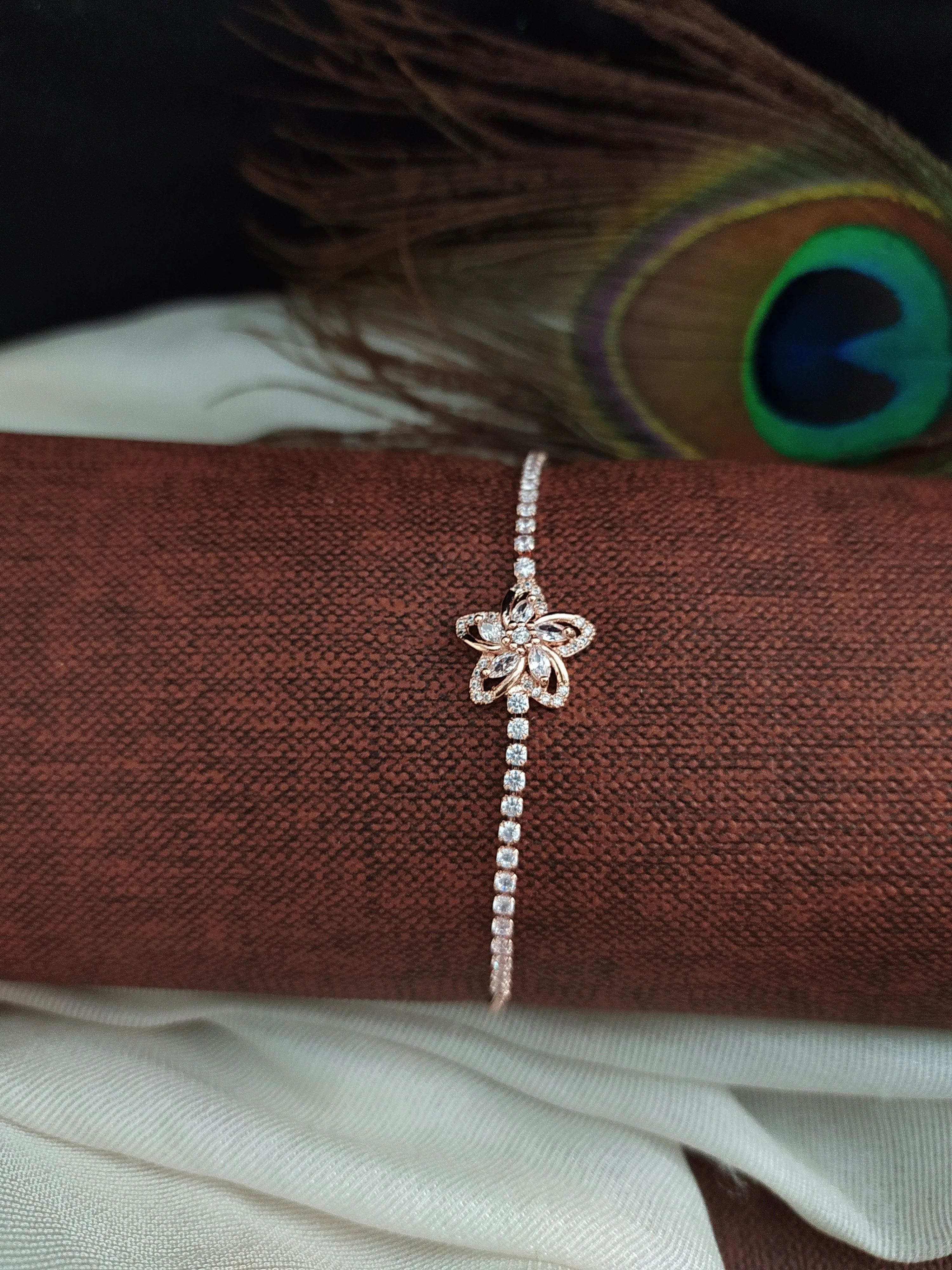 Delicate Dance of Blossoms Floral Design Gold & Rose Gold Plated Chain Bracelet