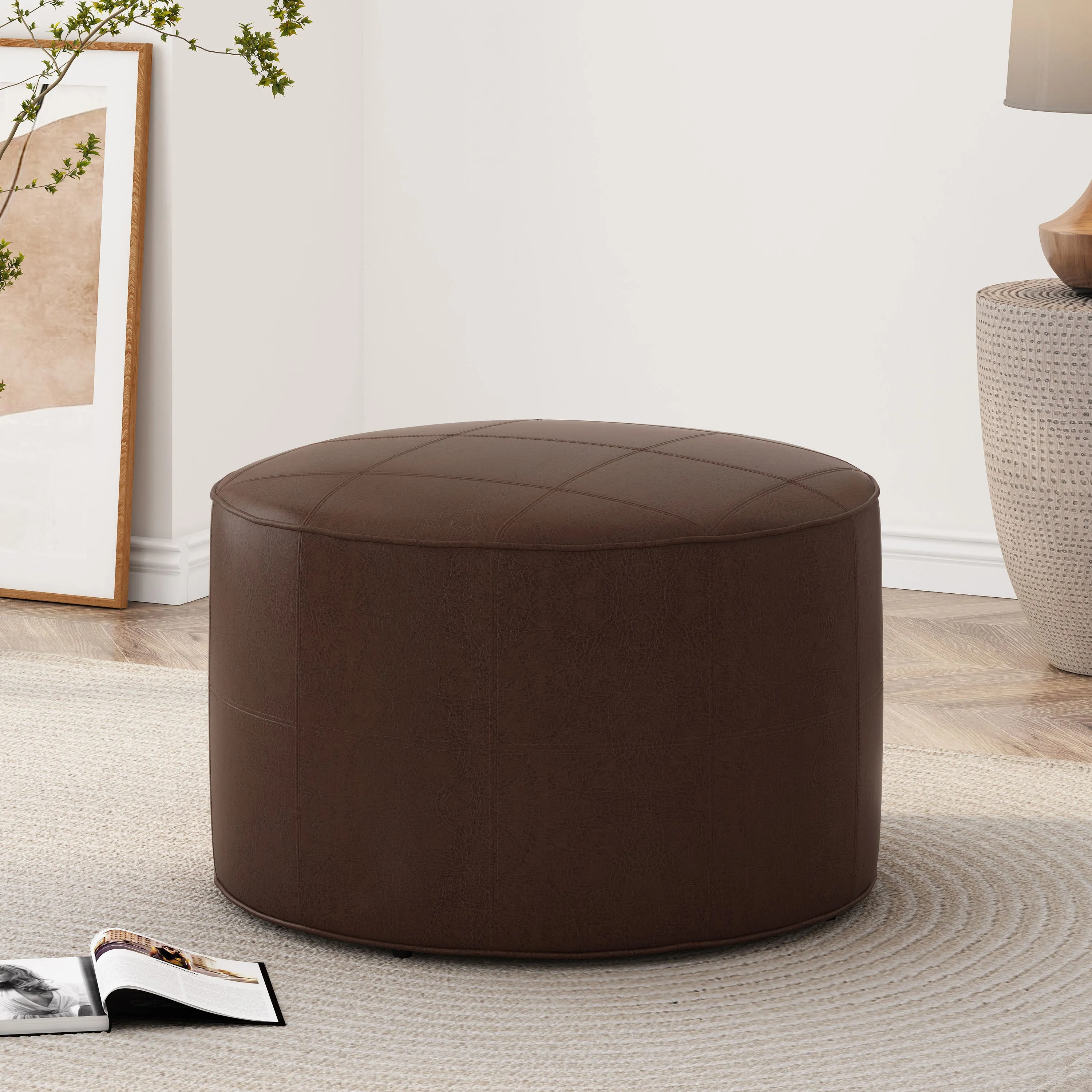 Dored Faux Leather Upholstered Ottoman