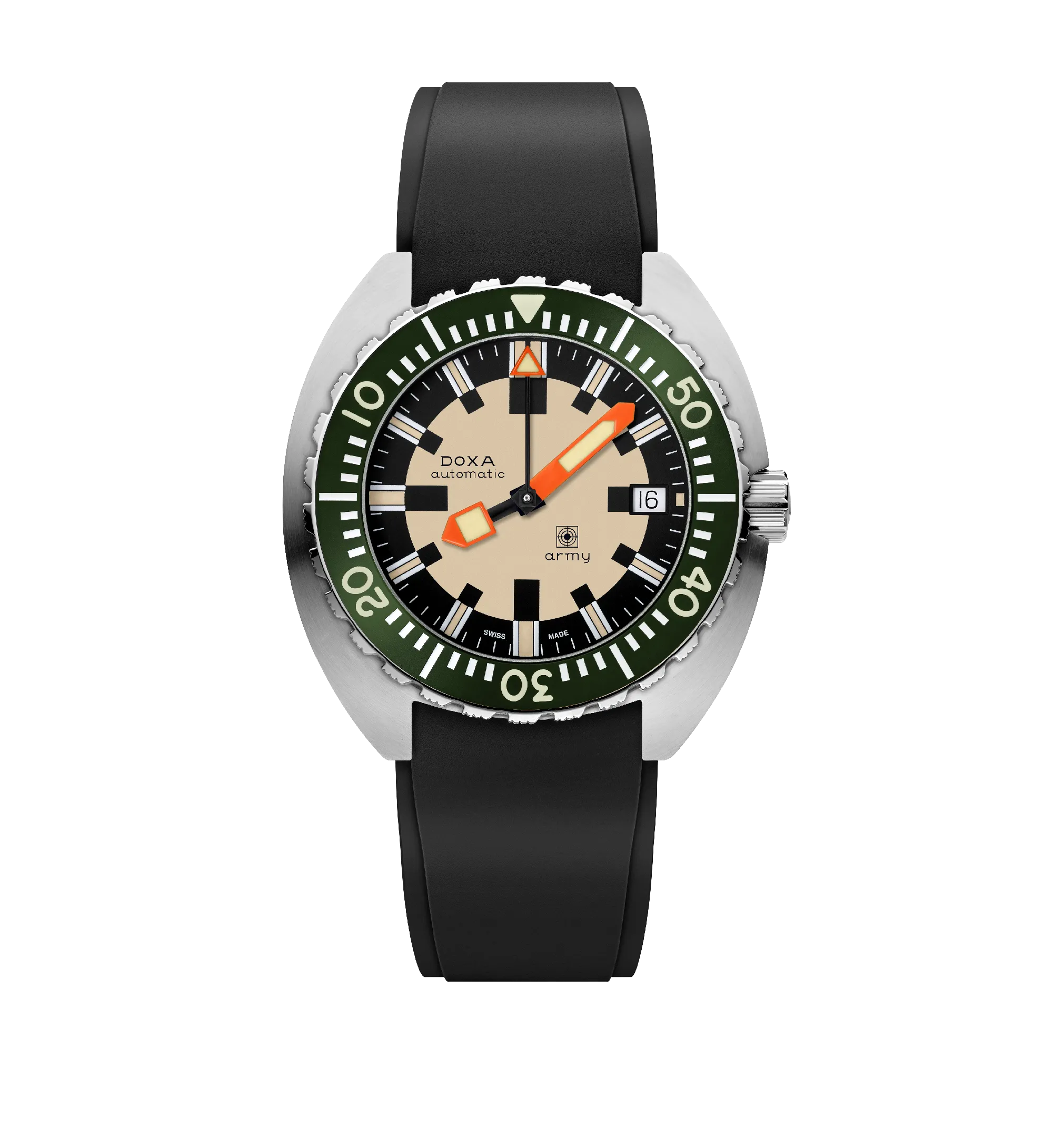 DOXA Army Stainless Steel Bezel Rubber Strap Black - 785.10.031G.10