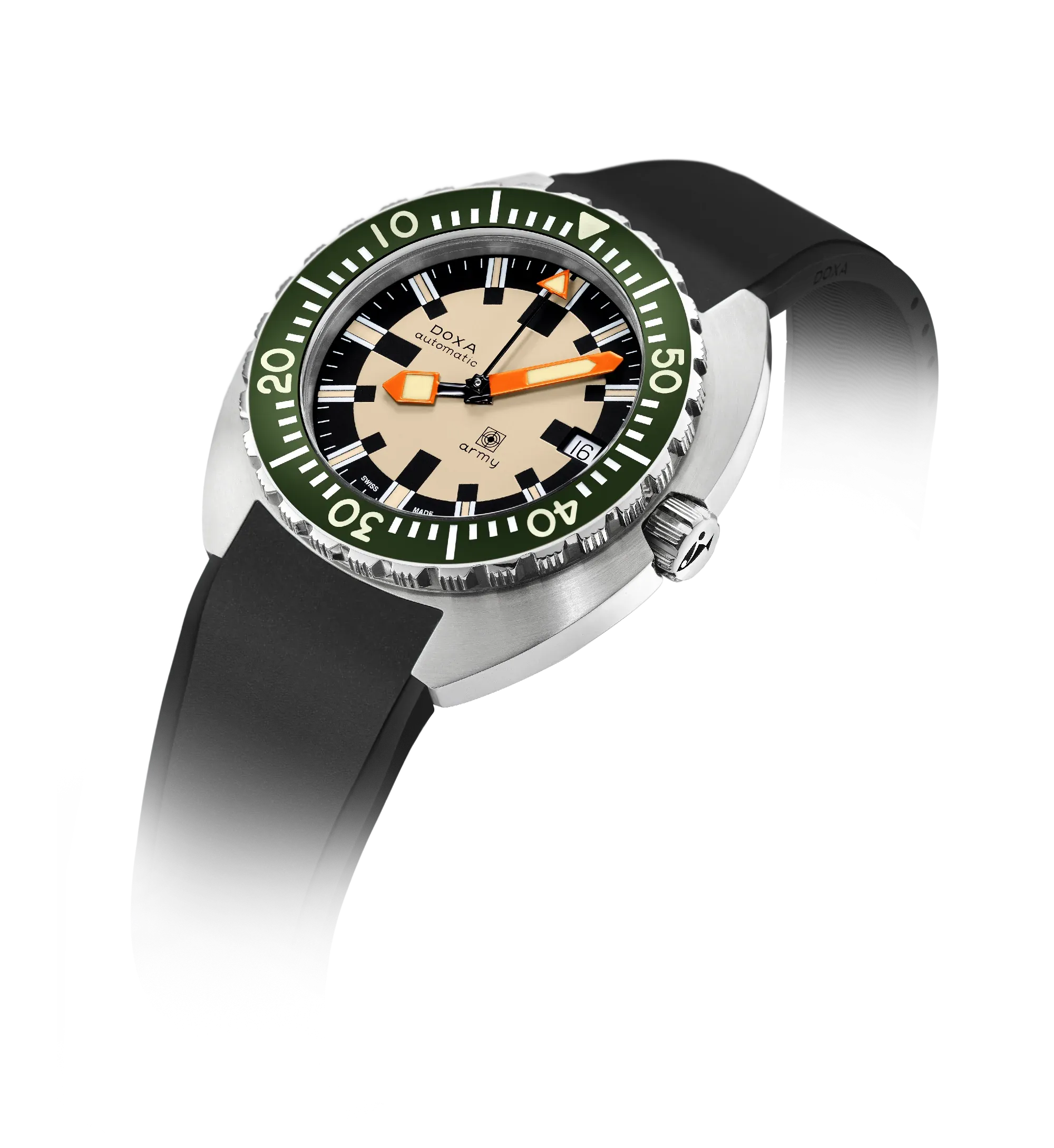 DOXA Army Stainless Steel Bezel Rubber Strap Black - 785.10.031G.10
