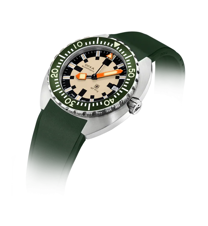 DOXA Army Stainless Steel Bezel Rubber Strap Green - 785.10.031G.10