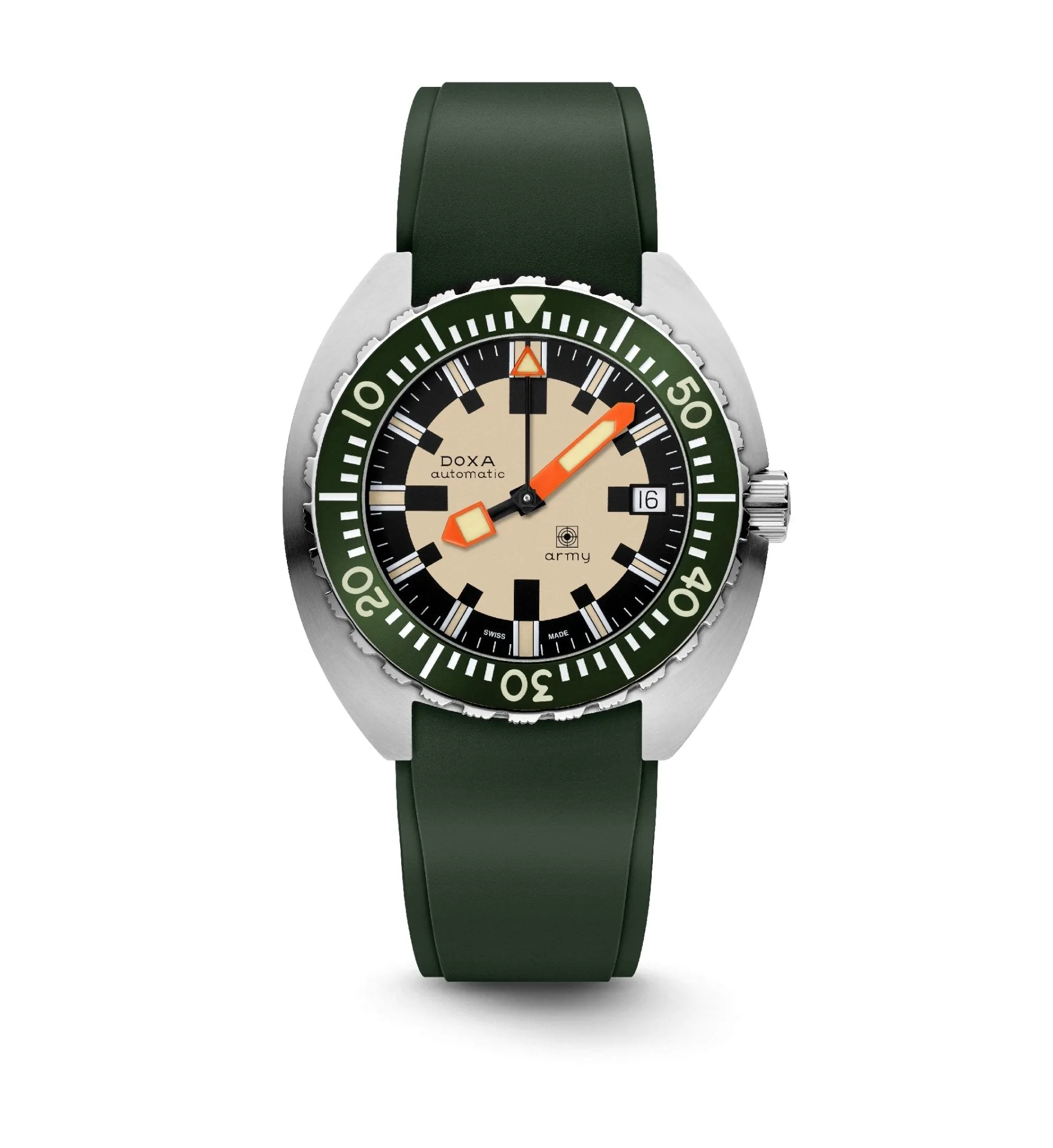 DOXA Army Stainless Steel Bezel Rubber Strap Green - 785.10.031G.10