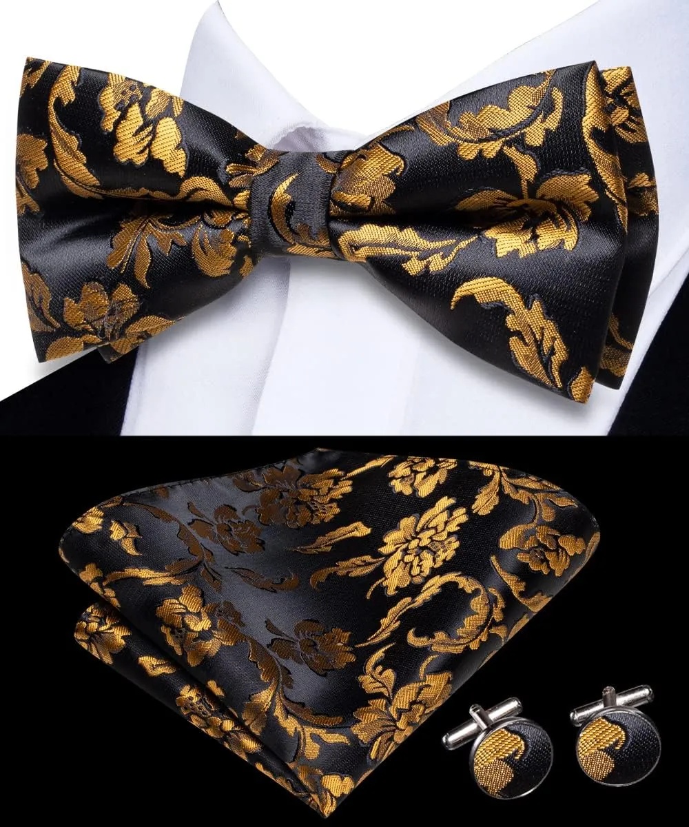 Dubulle Mens Paisley Striped Bowtie Set Pre-tied Bowtie for Men and Pocket Square Set Wedding Business
