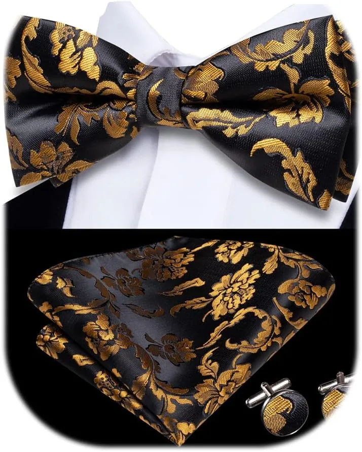 Dubulle Mens Paisley Striped Bowtie Set Pre-tied Bowtie for Men and Pocket Square Set Wedding Business