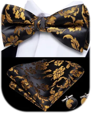 Dubulle Mens Paisley Striped Bowtie Set Pre-tied Bowtie for Men and Pocket Square Set Wedding Business