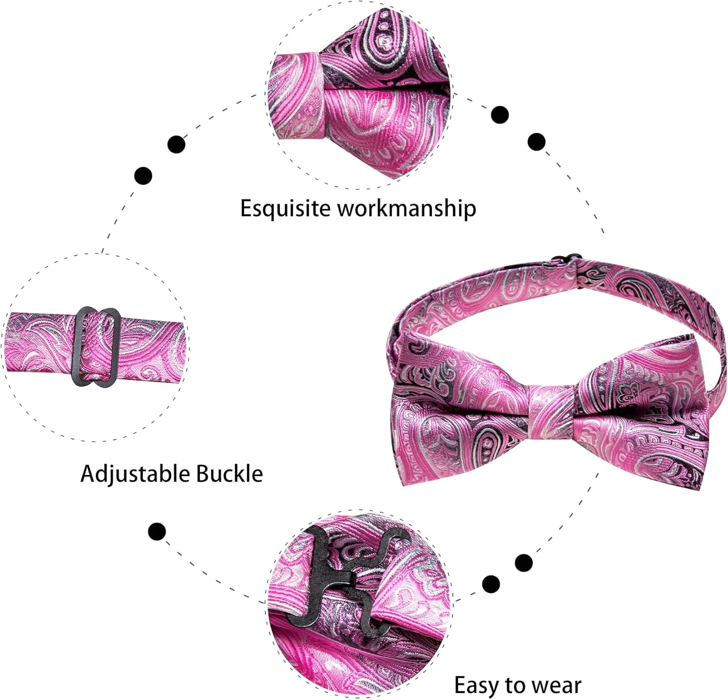 Dubulle Mens Paisley Striped Bowtie Set Pre-tied Bowtie for Men and Pocket Square Set Wedding Business