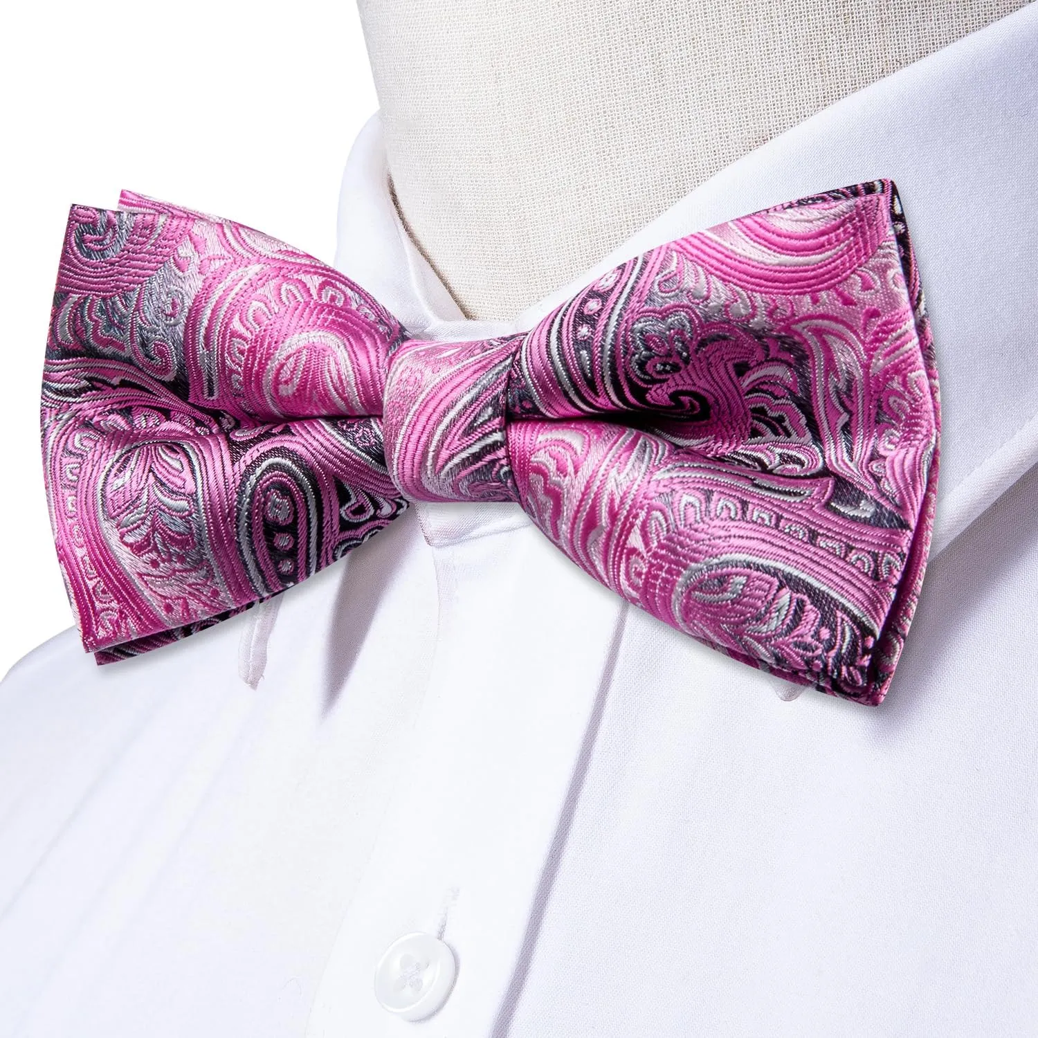 Dubulle Mens Paisley Striped Bowtie Set Pre-tied Bowtie for Men and Pocket Square Set Wedding Business